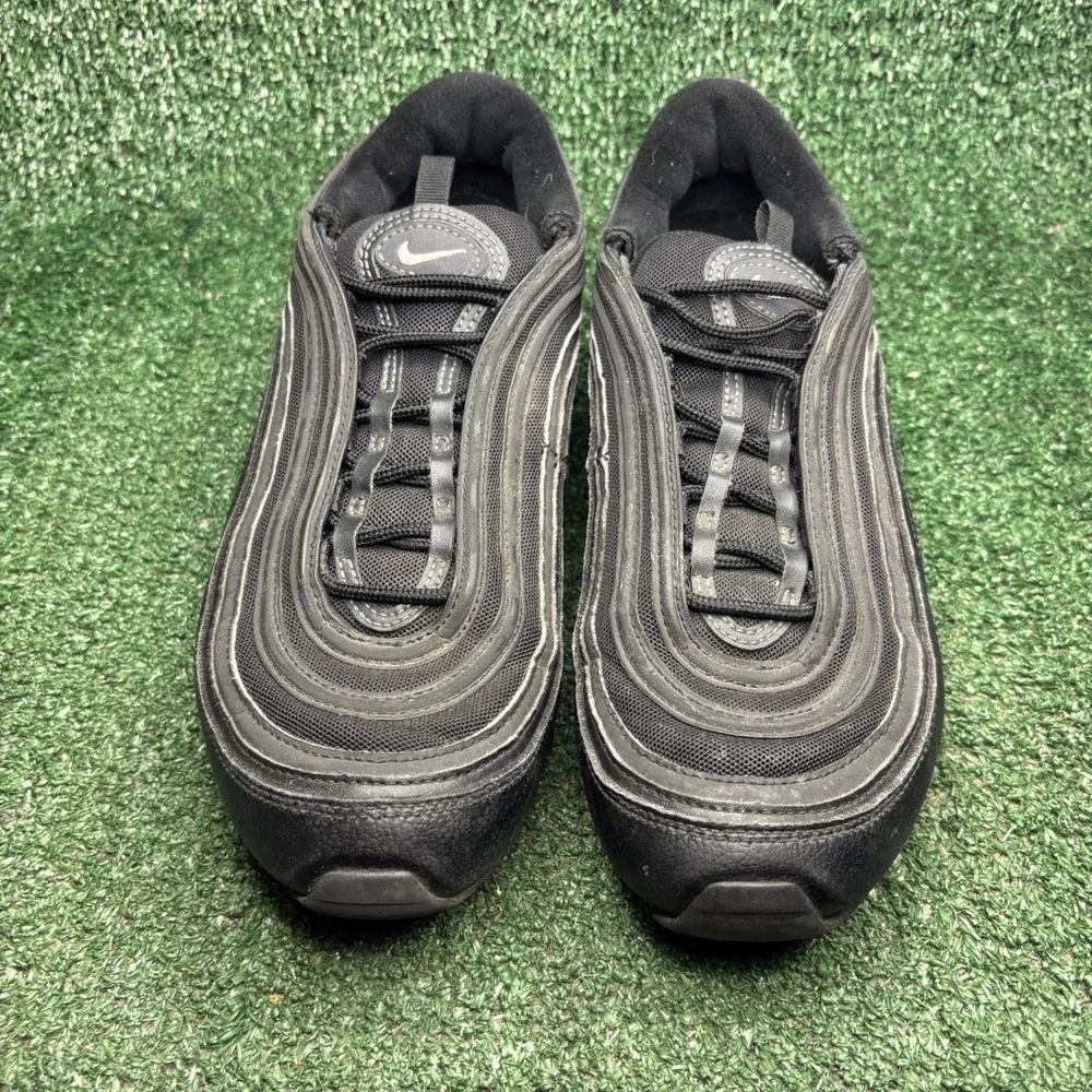 Nike Air Max 97 Triple Black Leather Mesh Streetwear Running Shoes Mens Size 9.5